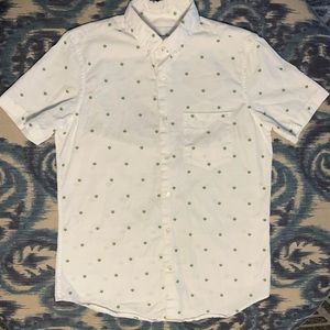 STEVEN ALAN Small White Short Sleeve Cotton Buttoned Shirt w/ Embroidered Aliens